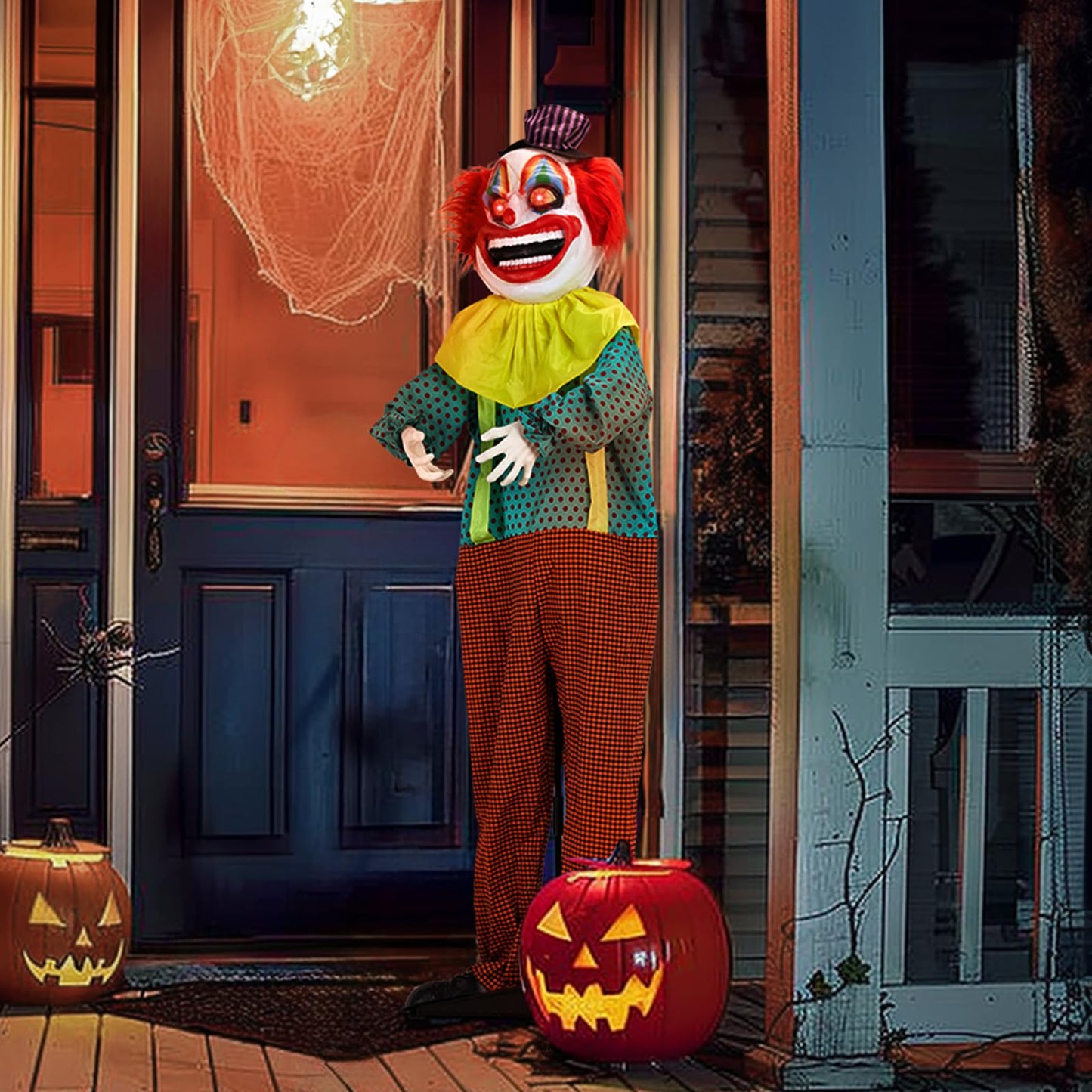 Holidayana Halloween Animatronics Creepy Clown，6FT Halloween Decor Animatronics Talking Outdoor Decorations with Voice Control Light Up Eyes Movable Arms for Indoor Party Prop and Outdoor Lawn Pa