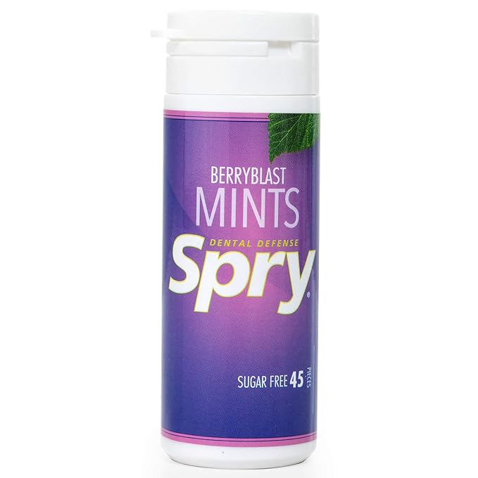 Spry Xylitol Berry Blast Mints Sugar Free Candy - Promote Oral Health, Increase Saliva Production, Stop Bad Breath, Non-GMO, Gluten-Free, 45 Count (Pack of 6)