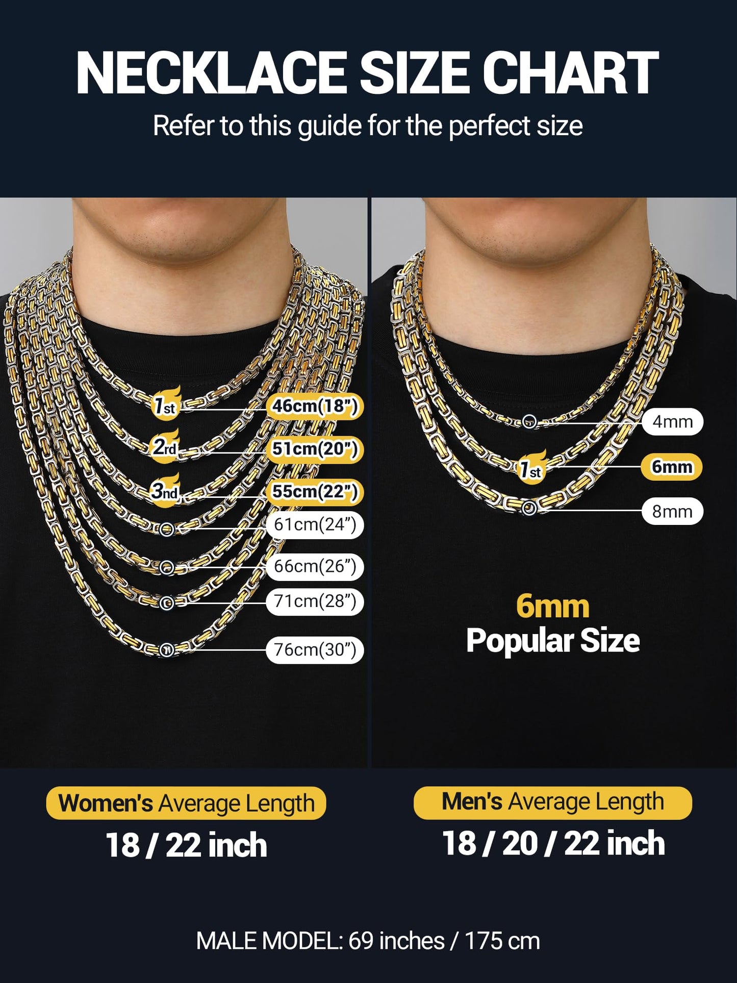 PROSTEEL Stainless Steel Byzantine Chain Necklace For Men Chunky Chains