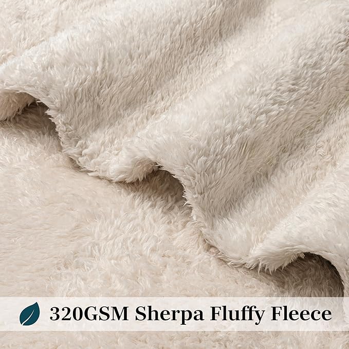 PAVILIA Sherpa Bed Blanket King Size, Cream Beige Plush Soft Cozy Blanket for Bed, Fluffy Lightweight Microfiber, Fuzzy All Season Blanket, 90x108 King