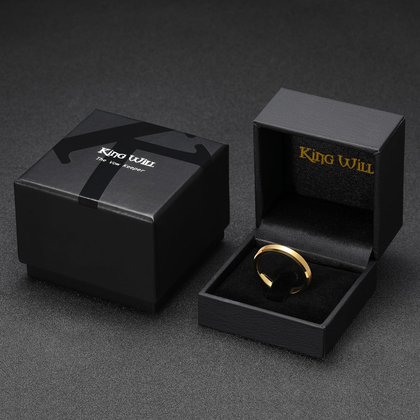 King Will 4mm Gold Tungsten Wedding Band Basic Wedding Ring For Men with Brushed Matte Surface Beveled Polished Edge Comfort Fit 6