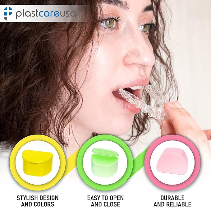 Denture Cases 5 Color Pack - Dental Box For Artificial Teeth, Mouth Guard, Night Guard, Gum Shields, Retainer - Denture Bath Container for Women and Men - Travel Denture Cup by PlastCare USA