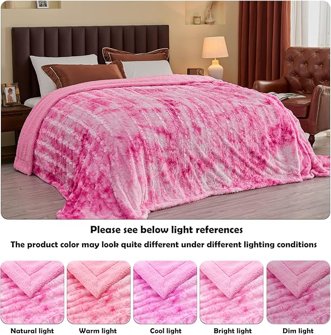 NEWCOSPLAY Super Soft Faux Fur Throw Blanket for Couch Pink Sherpa Fuzzy Plush Warm Blanket for Sofa Bed (Pink, Throw(40"x50"))