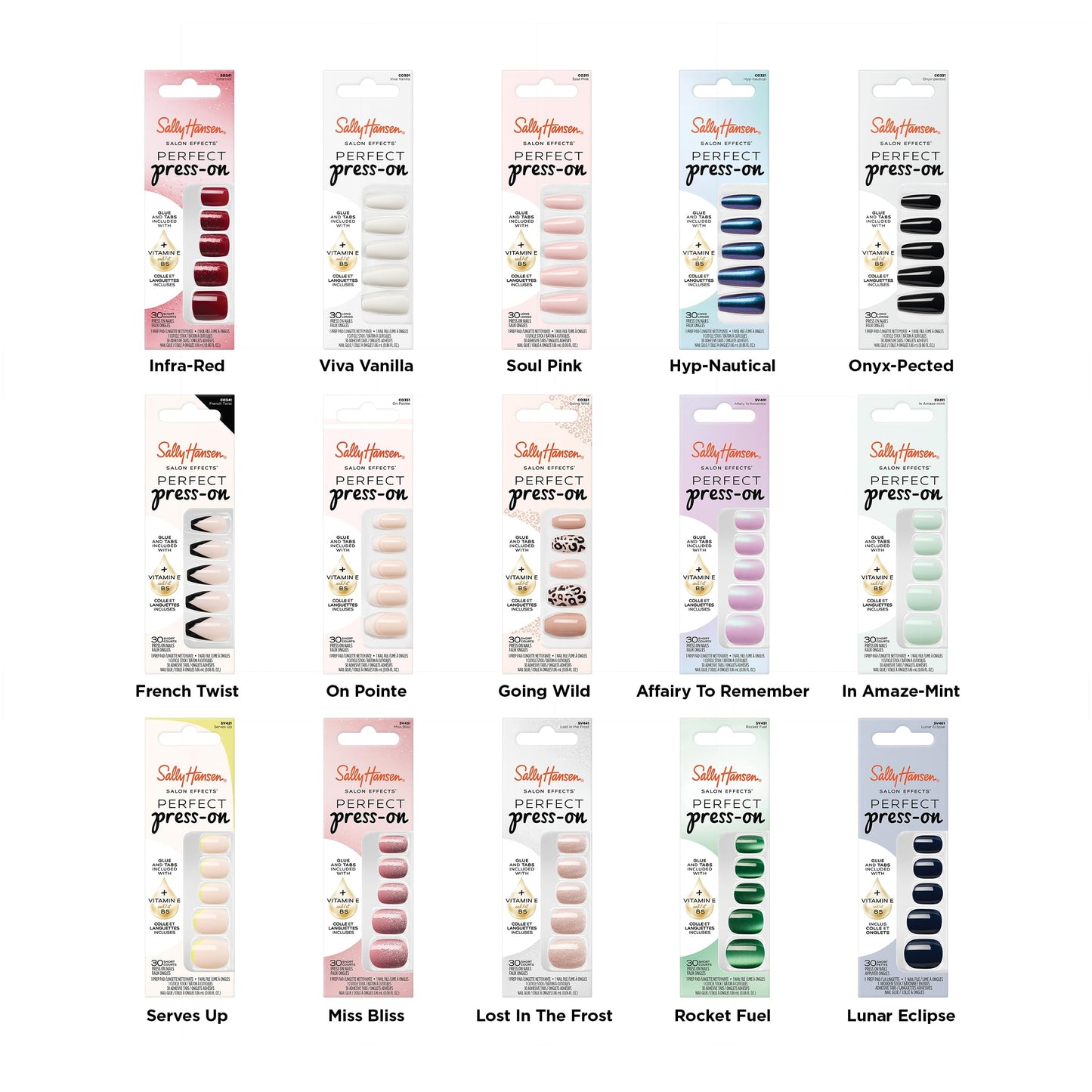Sally Hansen Salon Effects Perfect Press-On Nails | Sq-oval Shape | Easy to Apply, Non-Damaging | 30 Nails, Nail Glue, Adhesive Tabs, File | Lost in the Frost