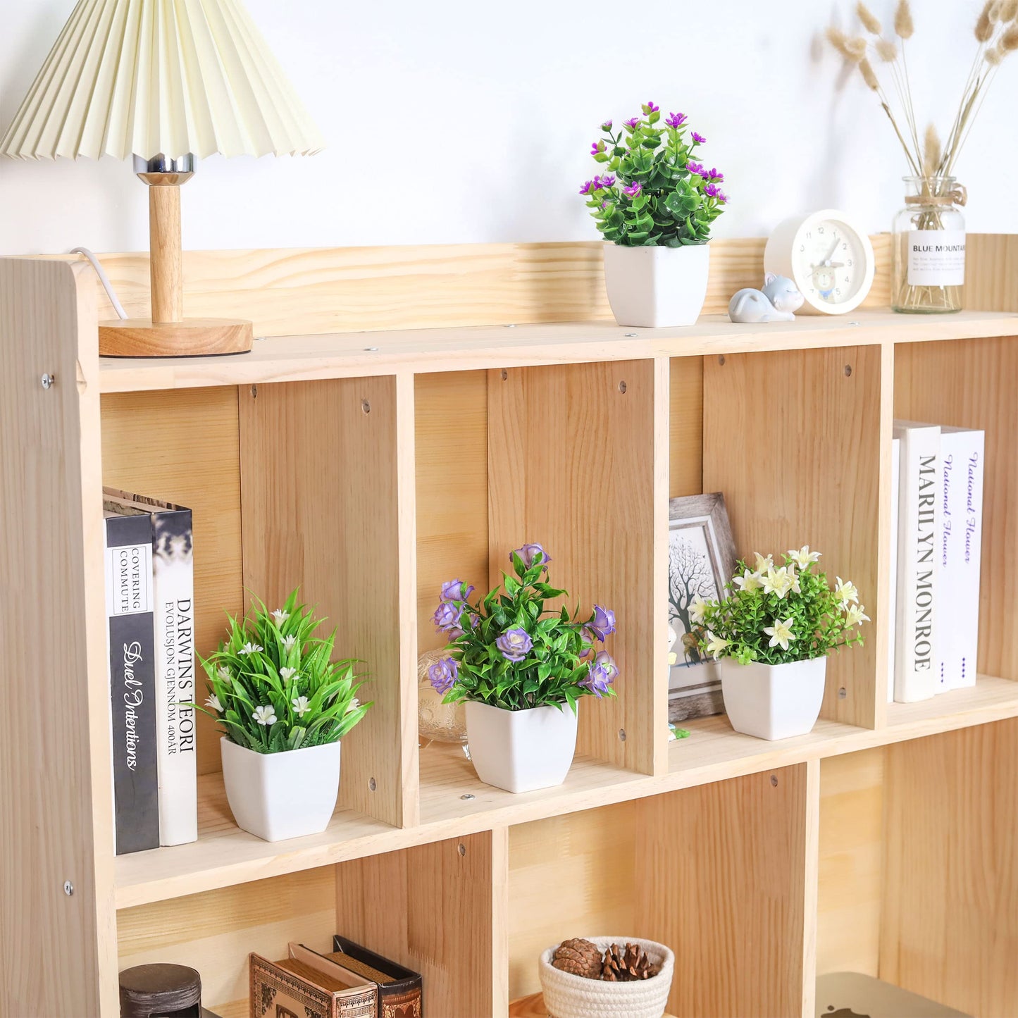 Der Rose 4 Pack Small Fake Plants Mini Artificial Faux Plants Indoor with Flowers Spring Decorations for Home Room Farmhouse Desk House Bathroom Decor