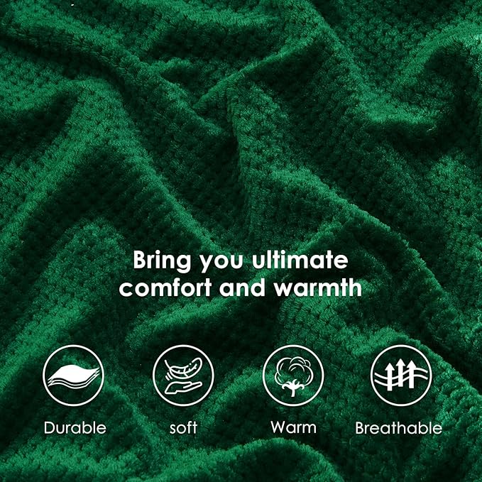 SOCHOW Waffle Sherpa Fleece Throw Blanket, Super Soft Fuzzy Warm, Lightweight Fluffy Reversible Plush Blanket for Bed Sofa Couch, 60 x 80 Inches Forest Green