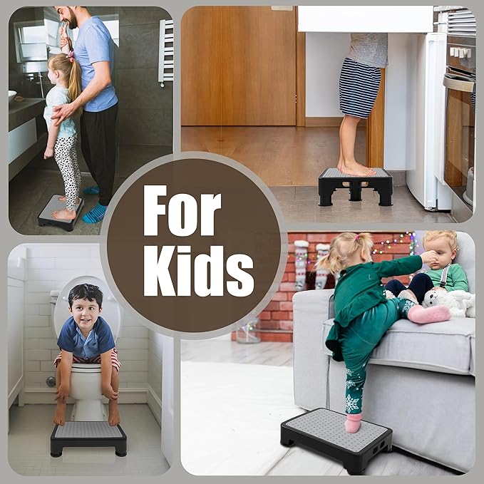 CHIKILLA Step Stool for Adults Kid and Seniors, Non-Slip Step Platform Indoor and Outdoor for Pregnant Woman, Portable Stair Assist for Kitchen Office Bedroom Car Bedside and Shower, Black-Black 3.4In