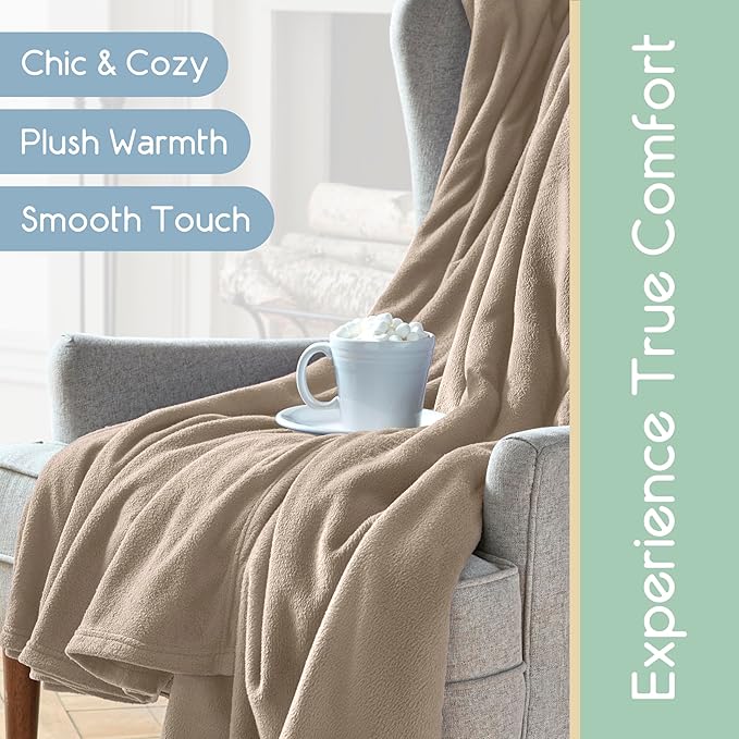 Vellux Full/Queen Size Microfleece Blanket | Fleece Bed Blanket | All-Season Comfort | Supersoft Lightweight | Plush Throw Blanket for Bed Couch or Sofa | Pet-Friendly | Nutmeg