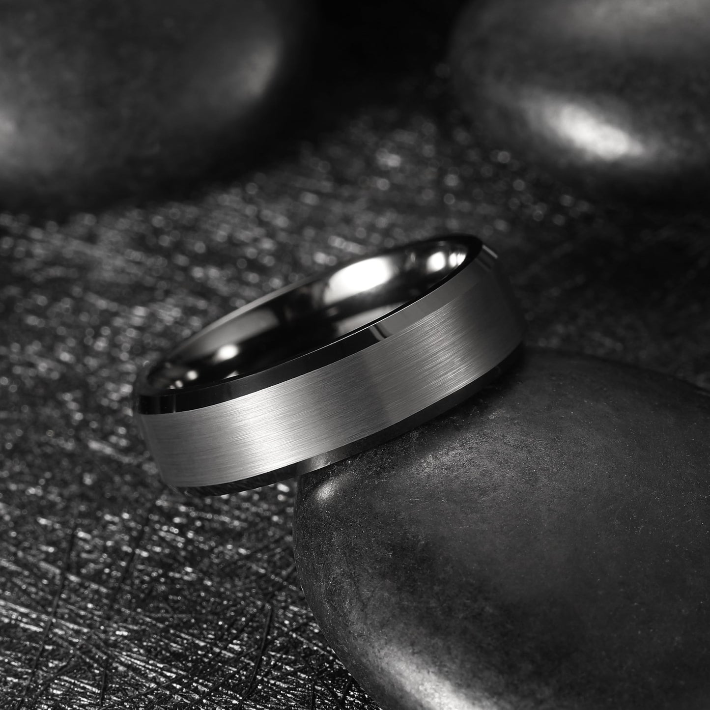 King Will 7mm Tungsten Carbide Ring for Men, Gunmetal Matte & Polished Comfort Fit ，Size 11