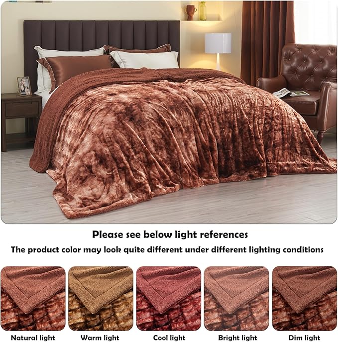 NEWCOSPLAY Super Soft Faux Fur Blanket Twin Size Tie-dye Dark Brown Sherpa Fuzzy Plush Warm Blanket for Sofa Bed (Tie-dye Dark Brown, Twin(60"x80"))