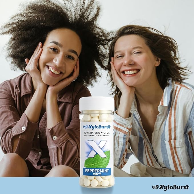 XyloBurst - Xylitol Mints | Sugar Free Breath Mints for Oral Health | Gluten Free, Vegan, Keto Friendly | Aspartame Free Mints | Peppermint | 200 Count Jar