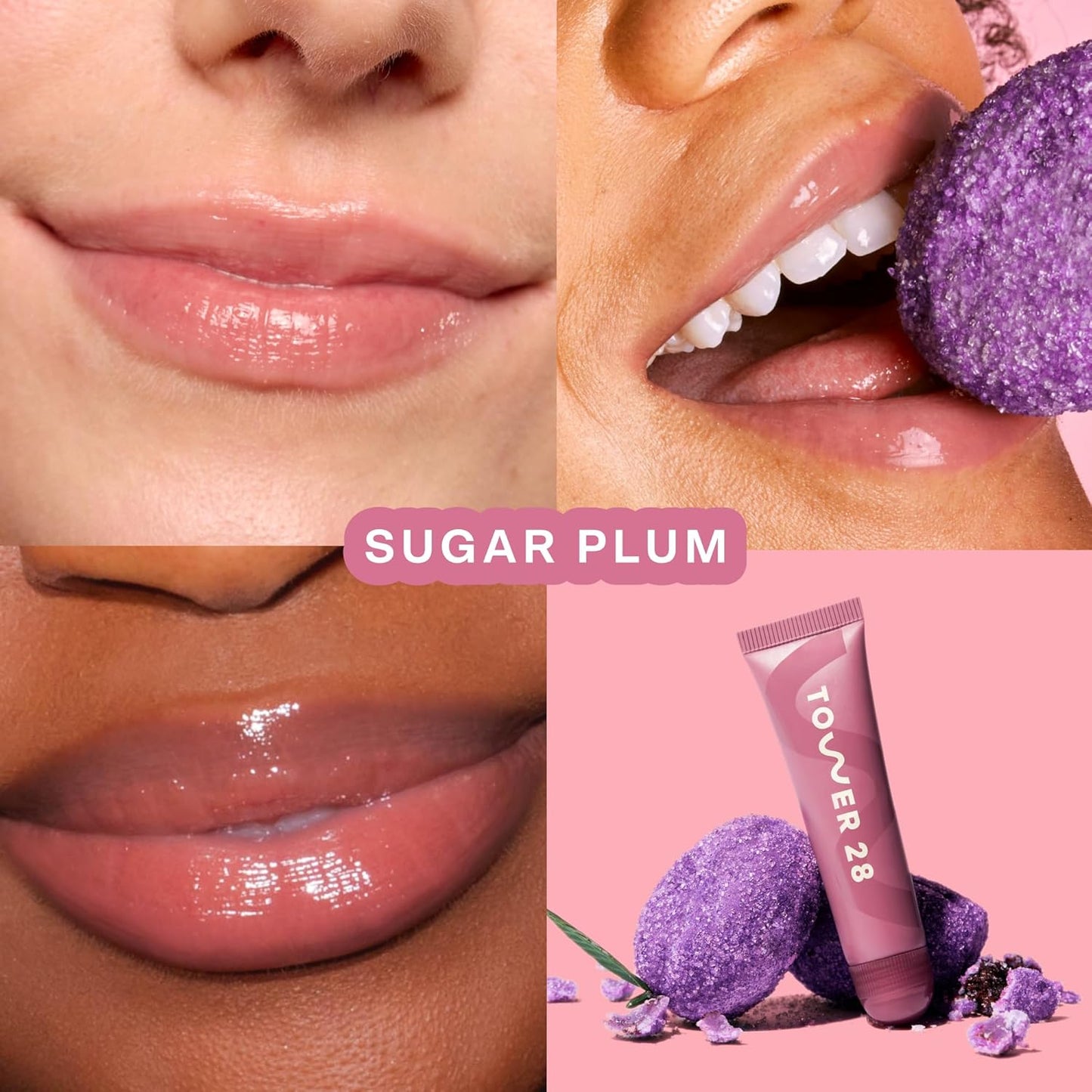 Tower 28 LipSoftie Hydrating Tinted Lip Treatment Balm, Moisturizing Lip Mask for Chapped Lips - Sugar Plum Flavor, Sheer Mauve
