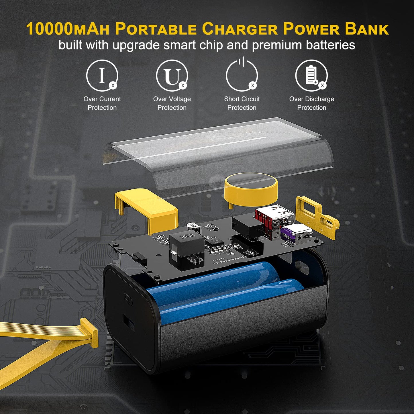 Portable Charger 10000mAh,22.5W Fast Charging Small Power Bank,Transparent External Battery Pack,Input/Output External USB C Portable Phone Charger for iPhone iPad Samsung LG Android Cellphone (Black)