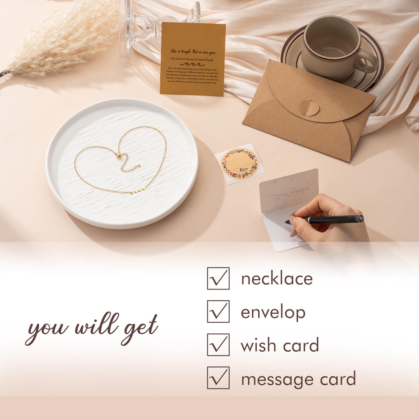 Baydurcan Gold Wave Necklace Get Well Gifts for Women Feel Better Grief Miscarriage Gifts for Women (Wave)