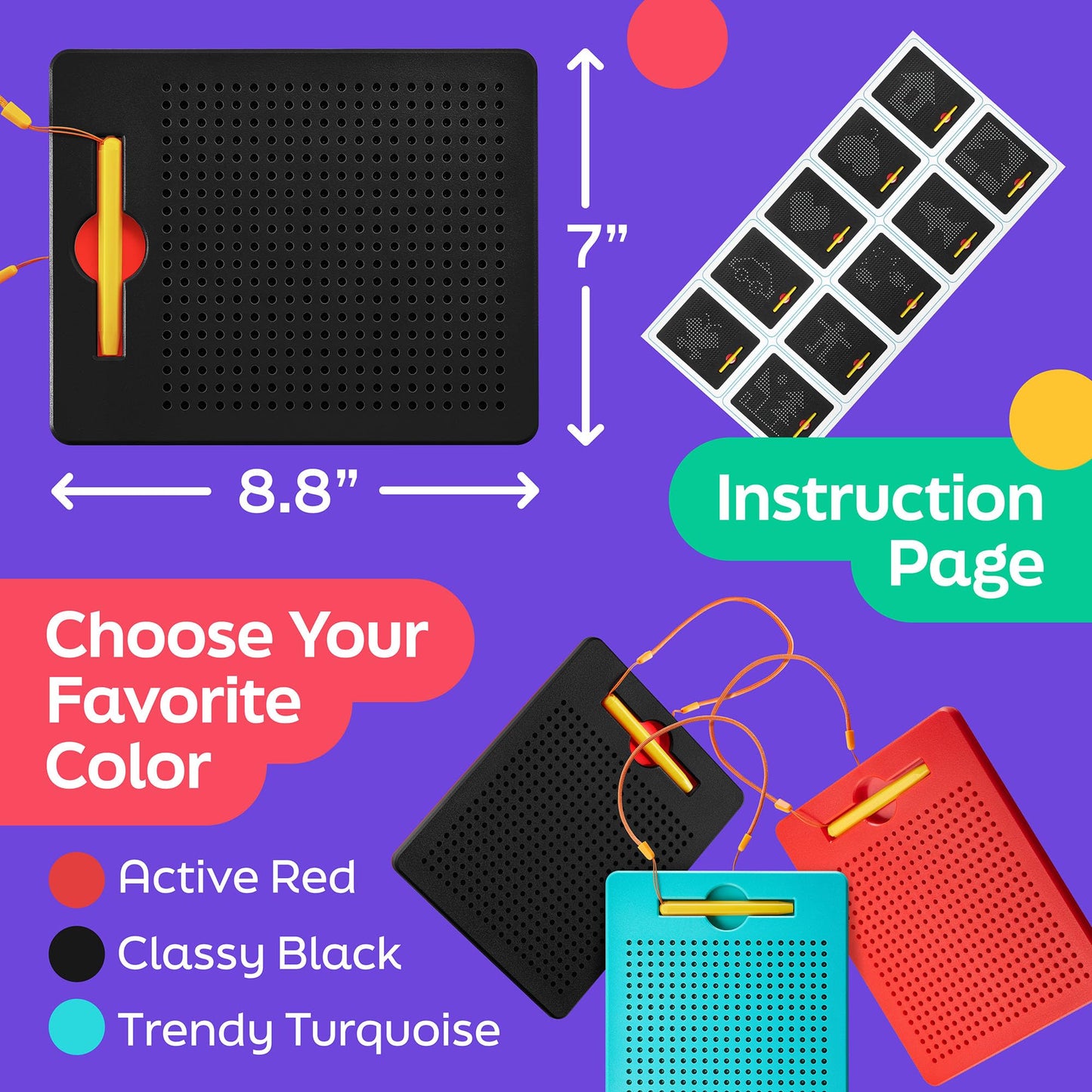 AYNAT FUN Magnetic Drawing Board for Toddlers & Kids - Toddler Doodle & Sketch Toys, Includes Magnet Stylus Pen and Beads for Girls & Boys, Travel & Car Ride Activities