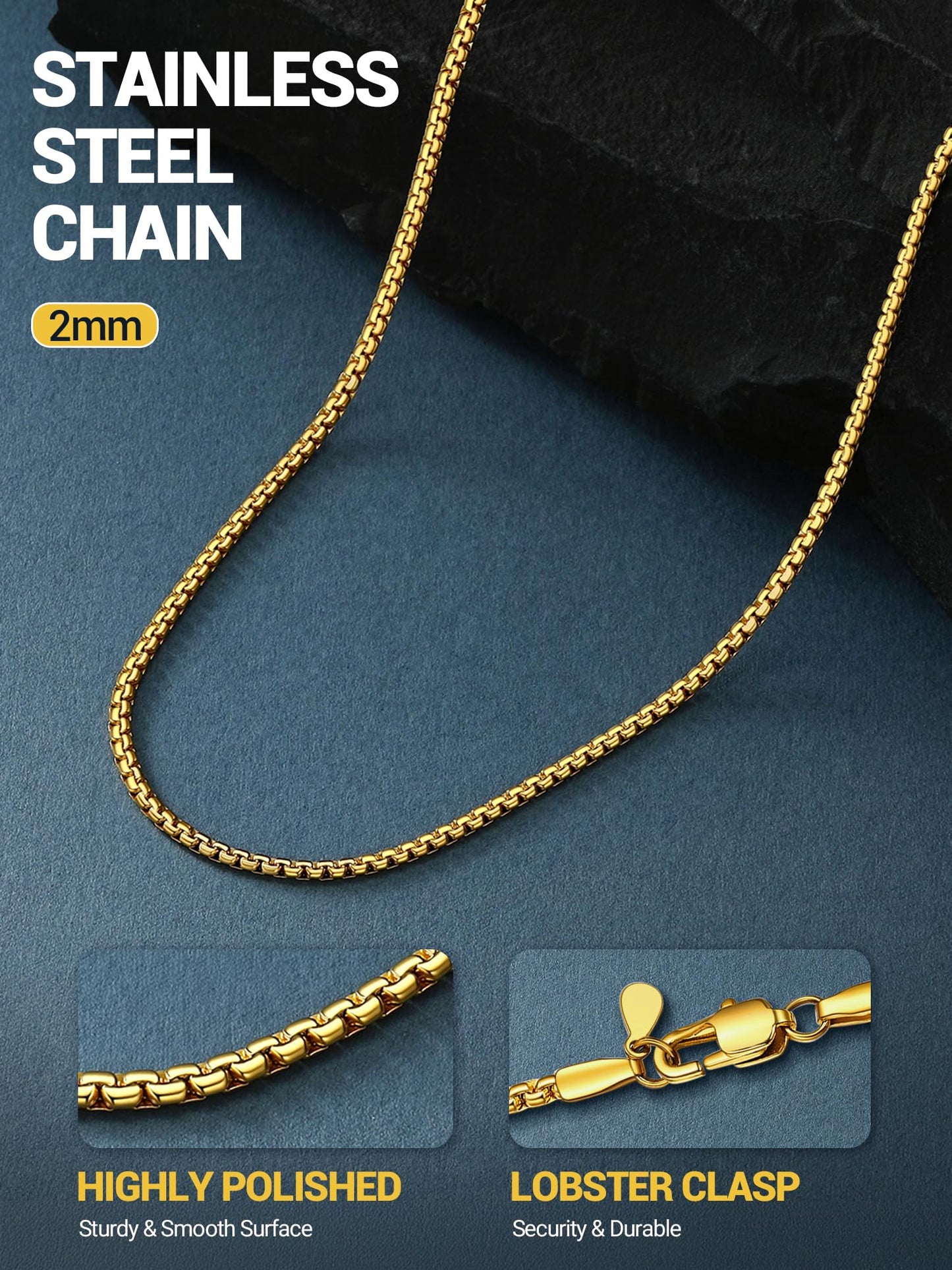 PROSTEEL Gold Chain for Men 2mm Mens Gold Chain Thin Male Necklace Layered Long Necklace 30inch
