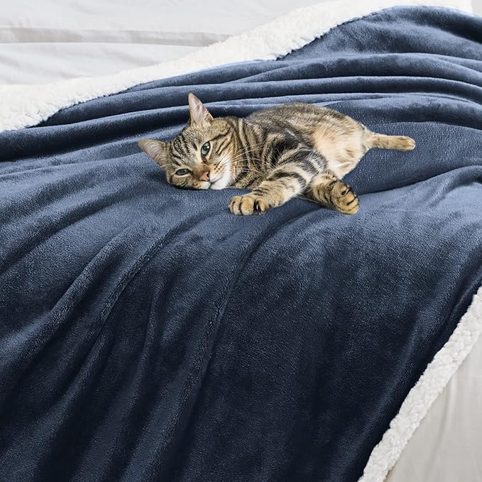 BEAUTEX Sherpa Fleece Throw Blanket Twin Size for Couch - Thick and Warm Blanket for Winter, Fluffy Flannel Plush Twin Blanket, Fuzzy Blue Cuddle Blankets for Couch Bed Sofa (60" x 80", NavyBlue)