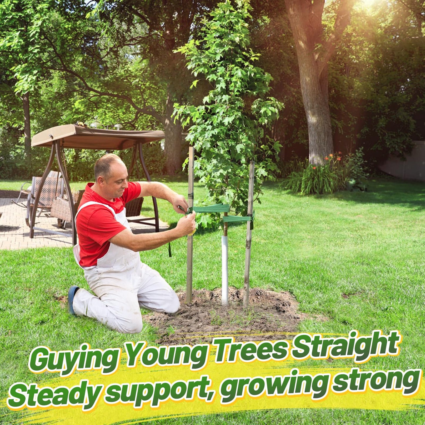 Biubee 2,425 Lbs Strength Tree Straps - 108FT Tree Tie Support Straps for Staking, Green Blend in with Landscaping for Guying Young Trees Straight and Storm Protection, for Outdoor Plants, 1" Wide