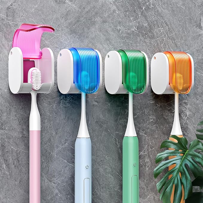 Toothbrush Holders for Bathrooms【Upgrade Single Slot Design】 Toothbrush Holder Wall Mounted with Cover Moisture-Proof and Dust-Proof Toothbrush Storage Organizer for Shower Family and Travel 4PCS