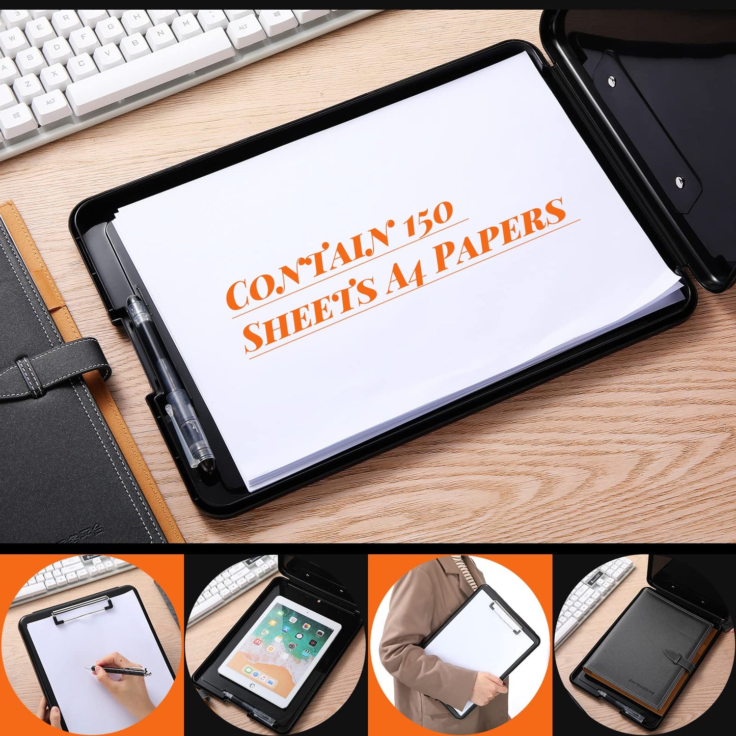 12 Pieces Clipboard with Storage 9.5 x 13.5'' High Capacity Nursing Clip Boards with Pen Holder Black Binder Folder Paper Organizer for Nurses Teachers Work School Office Supplies(Black)