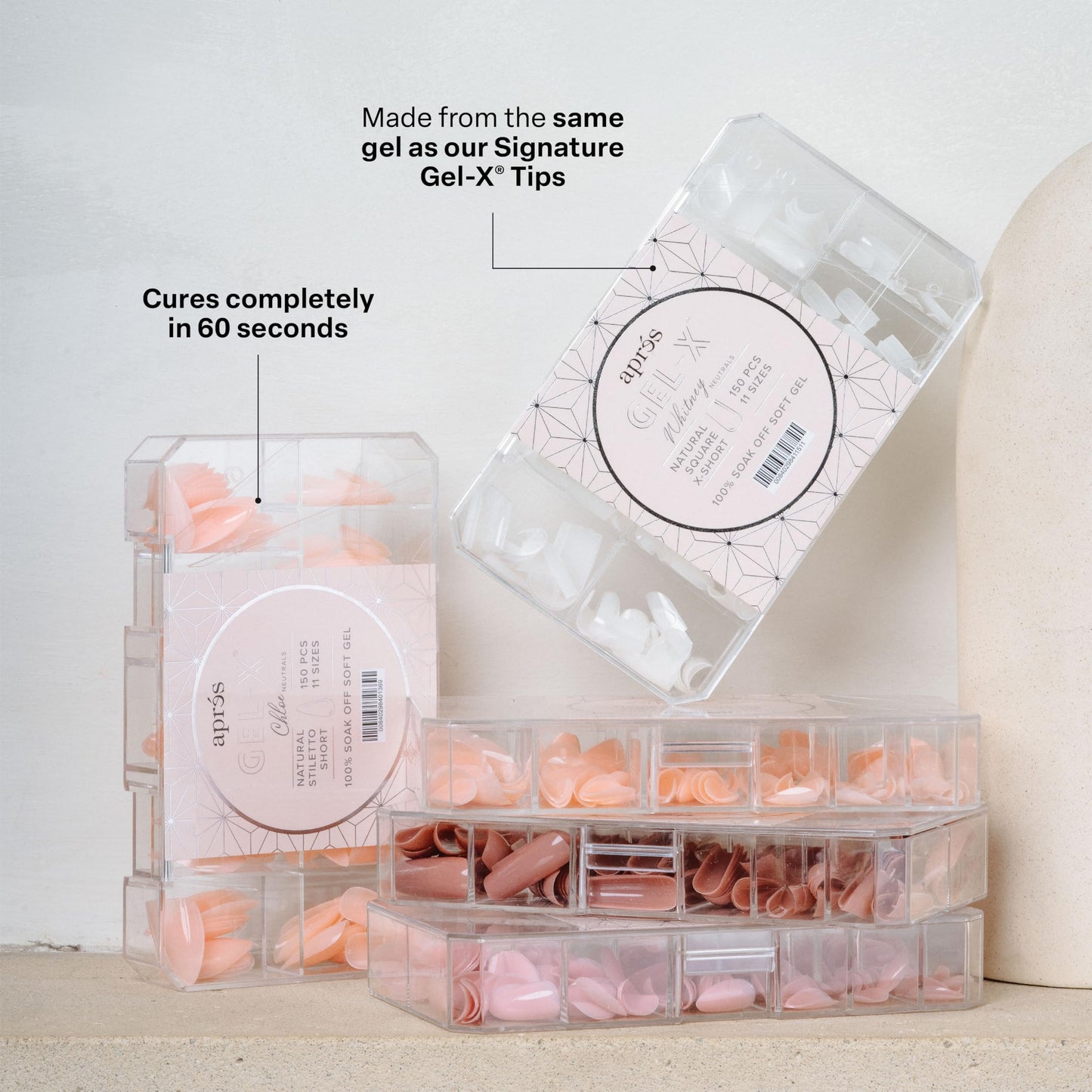 Apres Neutrals Gel-X Whitney Box Of Nail Tips, 11 Sizes 00-9, Soft Gel Tip Box (150pcs) (Natural Stiletto Medium, 150)