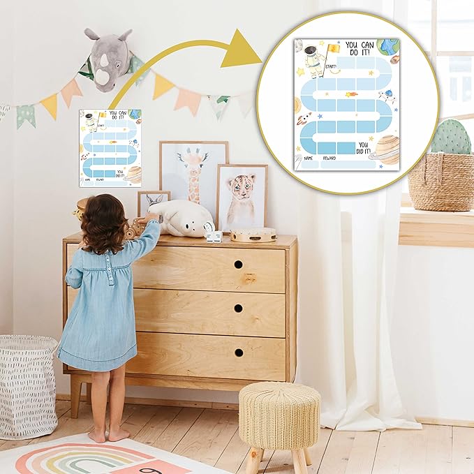 20 Outer Space Astronaut Reward Chart with 432 Round Stickers, Incentive Behavior Chart for Kids at Home Classroom, Kids Routine Daily Chore Sticker Chart-B17