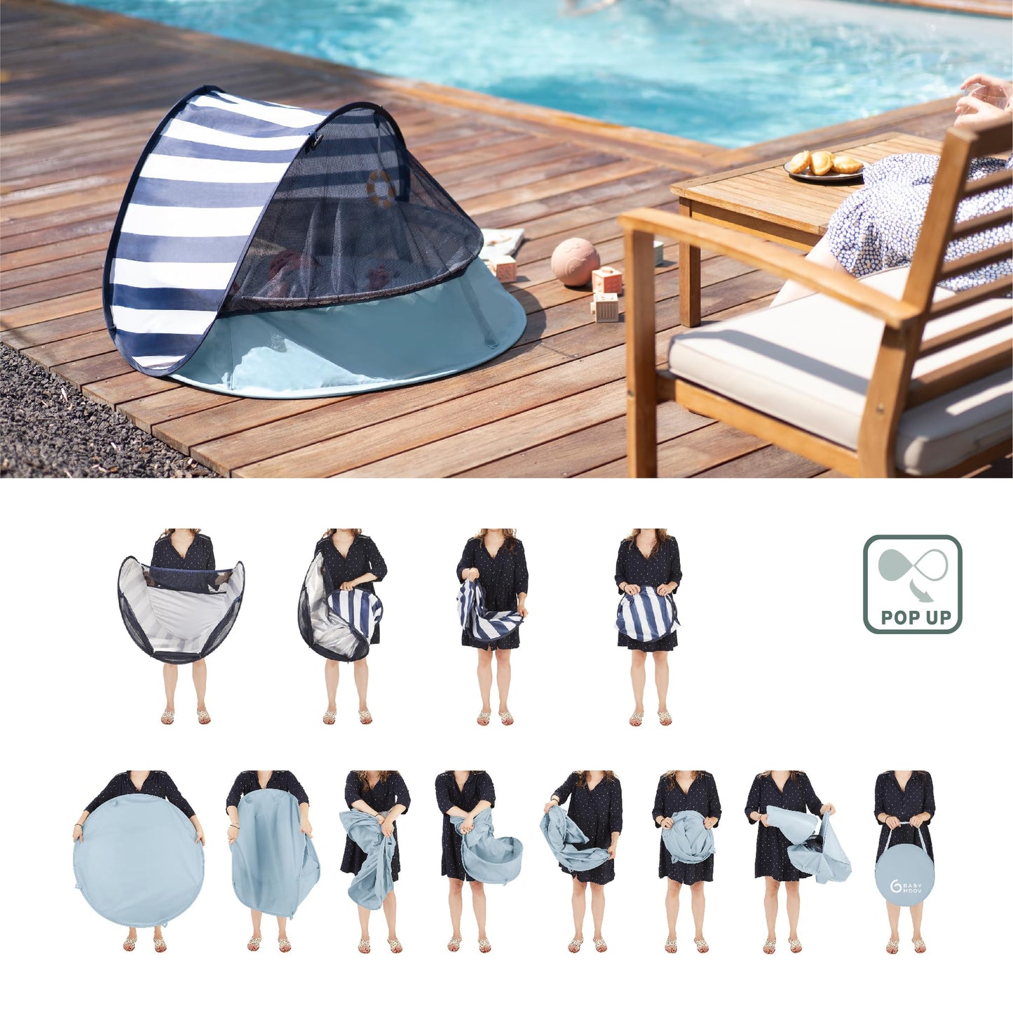 Babymoov Aquani Tent & Pool 3 in 1 Pop Up Tent, Kiddie Pool and Play Area (Summer 2024 Essential), Marine, One Size