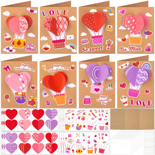 80UncleKimby 28Sets Valentines Day Crafts Card Making Kit DIY 3D Heart Cards with Envelopes Conversation Hearts Arts Craft Classroom Exchange Party Favors Bulk Supplies
