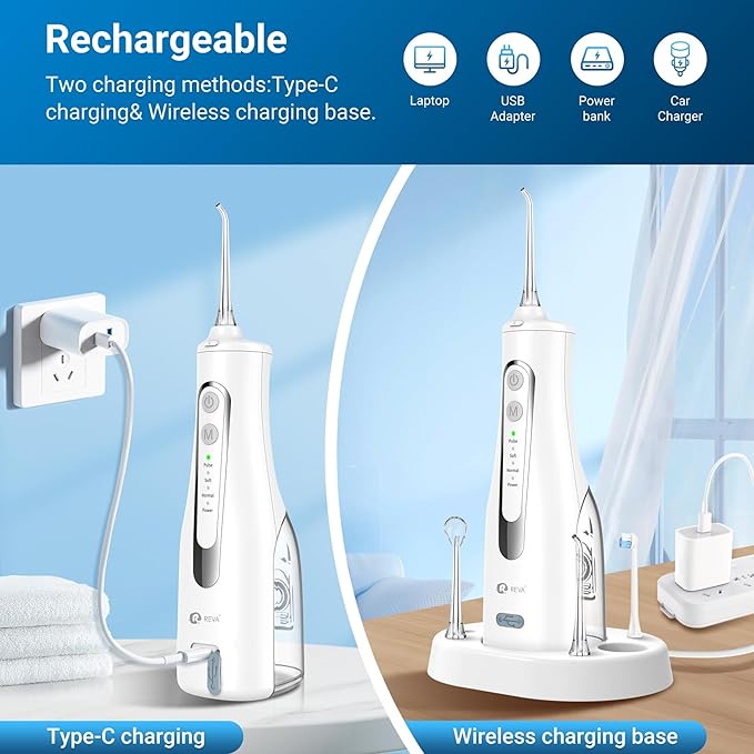 Cordless Water Flosser for Teeth, Gums & Braces – 4 Modes, 300ML Tank, 360° Nozzle, IPX7 Waterproof, USB Rechargeable 2000mAh Battery for Home & Travel (M149 Pro White)
