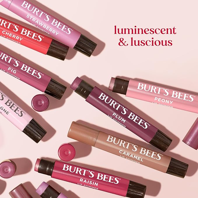 Burt's Bees Shimmer Lip Tint Stocking Stuffers Set, Moisturizing for All Day Hydration with Natural Glowy Pigmented Finish & Buildable Color, Peony (4-Pack)