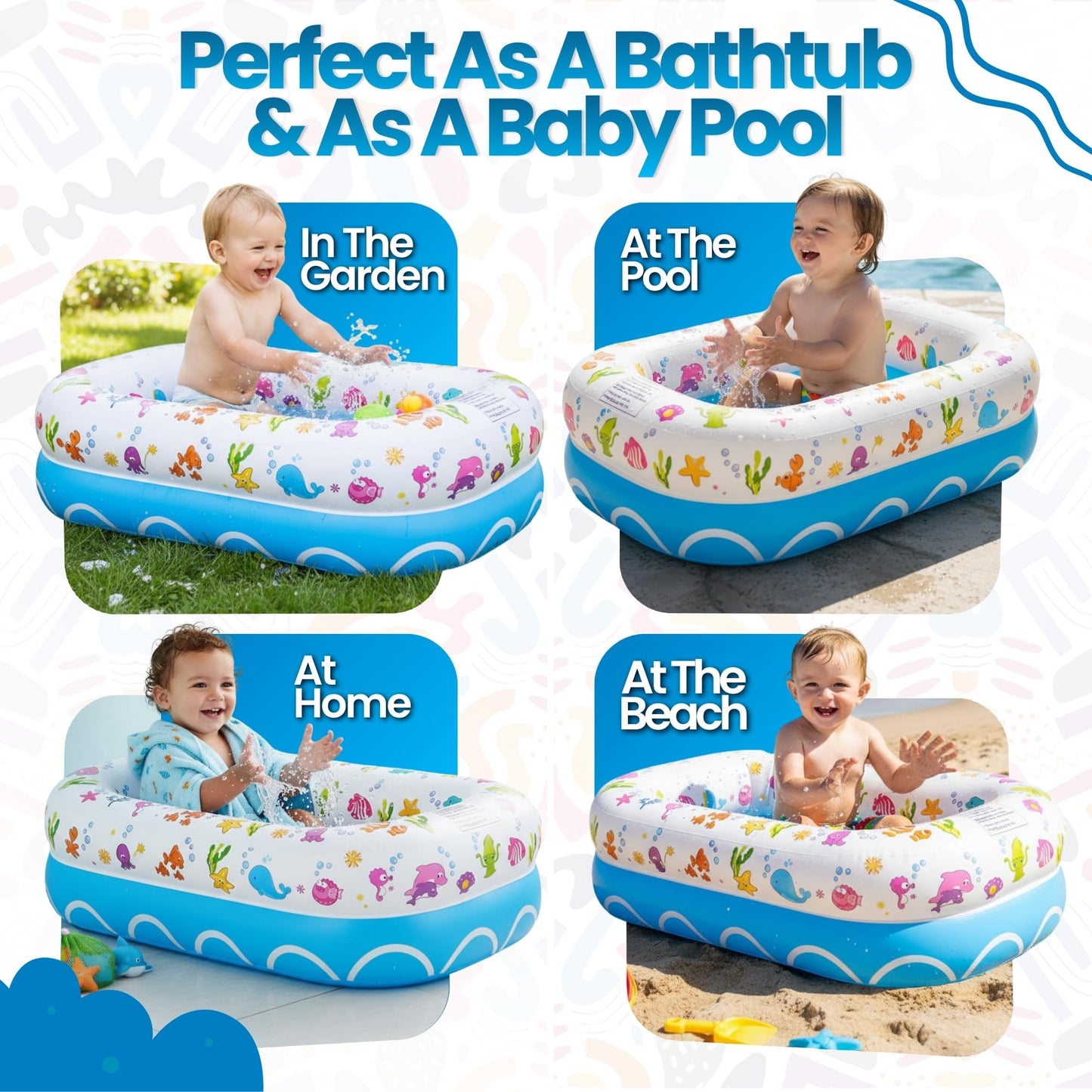 Mommy's Helper | Inflatable Under The Sea Baby Bathtub, Collapsible Safe Baby Bath Tub with Anti-Sliding Saddle Horn Seat, Must Have Travel Toddler Bath, Portable Bathtub Recommended Months 3 to 18
