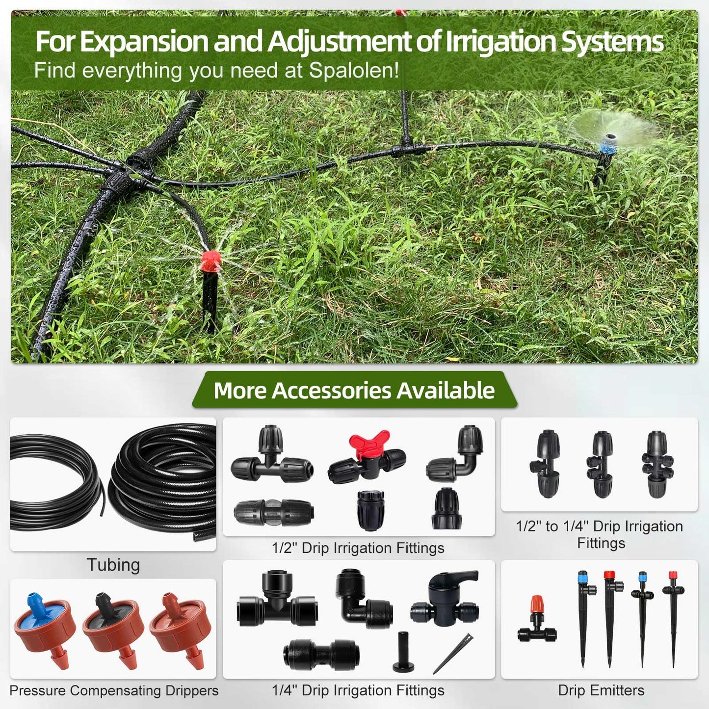 50FT 1/4 Inch Drip Irrigation Tubing with 5 Pack Push-to-Connect 1/4" Tee Connectors, Distribution Drip Line Hose & Universal Tee Fitting, for Drip Irrigation Parts or Drip System and Misting System
