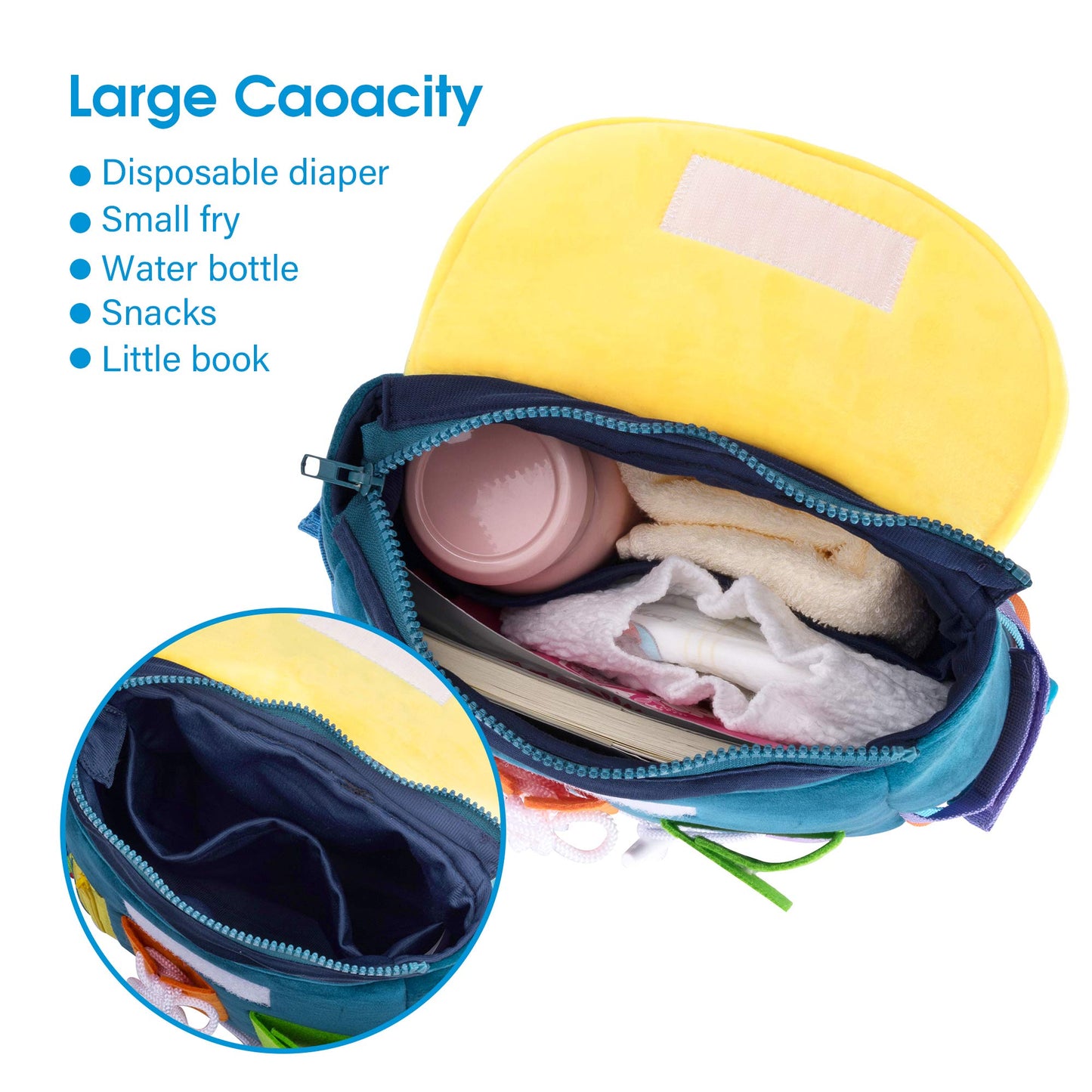 Busy Board - Toddler Backpack with Buckles and Learning Activity Toys - Develop Fine Motor Skills and Basic Life Skills - Learn to Tie Shoes - Children's Travel Toy