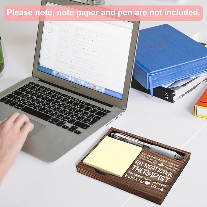 Recreational Therapist Appreciation Gifts, Thank You Gift for Recreational Therapist, Play Therapy Office Coworkers Staff Gifts, Sticky Note Holder Wooden Notepad & Pen Holder 6.5" x 4.7" - FTA270