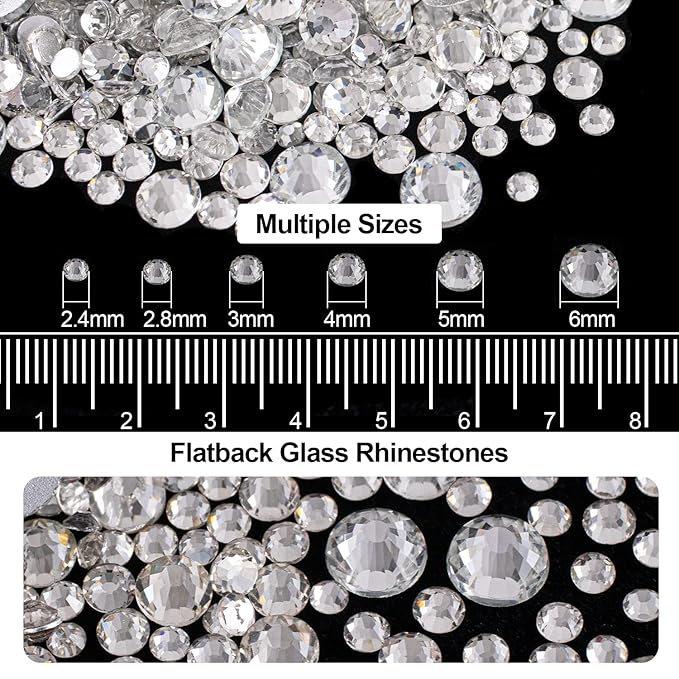 4000PCS Flatback Rhinestones and Half Round Pearls Kit #30, Multi Size Glass Clear Crystals, Plastic Flat Back Silver Dome Bead with Pickup Pencil and Tweezer for Nail Art