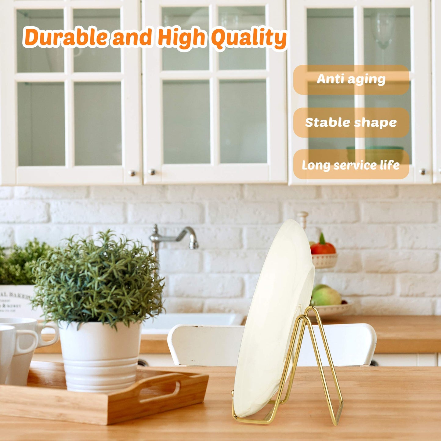 Mocoosy 2 Pack 4 Inch Gold Plate Stands for Display, Metal Square Wire Easel Stand, Plate Holder Display Stands, Picture Frame Stands for Display Photos, Decorative Platter, Book and Table Top Arts