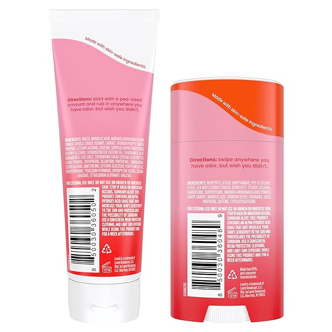 Lume Whole Body Deodorant - Invisible Cream and Solid - 72 Hour Odor Control - Aluminum Free, Baking Soda Free, Skin Safe - 3.0 Ounce Cream and 2.6 Ounce Solid Bundle (Peony Rose)