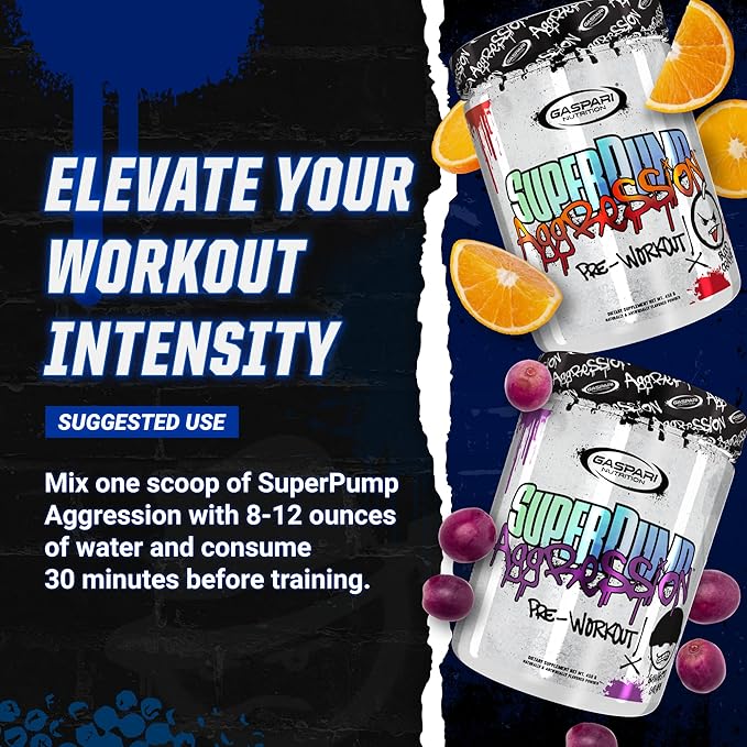 Gaspari Nutrition SuperPump Aggression Pre-Workout: Energy, Focus, Endurance and Recovery, with Creatine and Caffeine (25 Servings, Fruit Punch Fury)