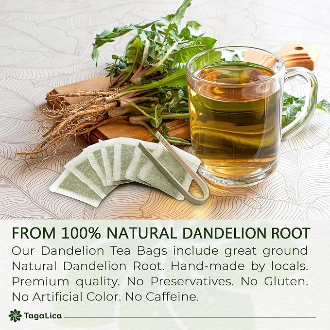TagalicaTa Premium 55 Dandelion Root Tea Bags, 100% Natural & Pure from Dandelion Root, Eco-Conscious Tea Bags, Herbal Tea. No Sugar, No Caffeine, No Gluten, Vegan.