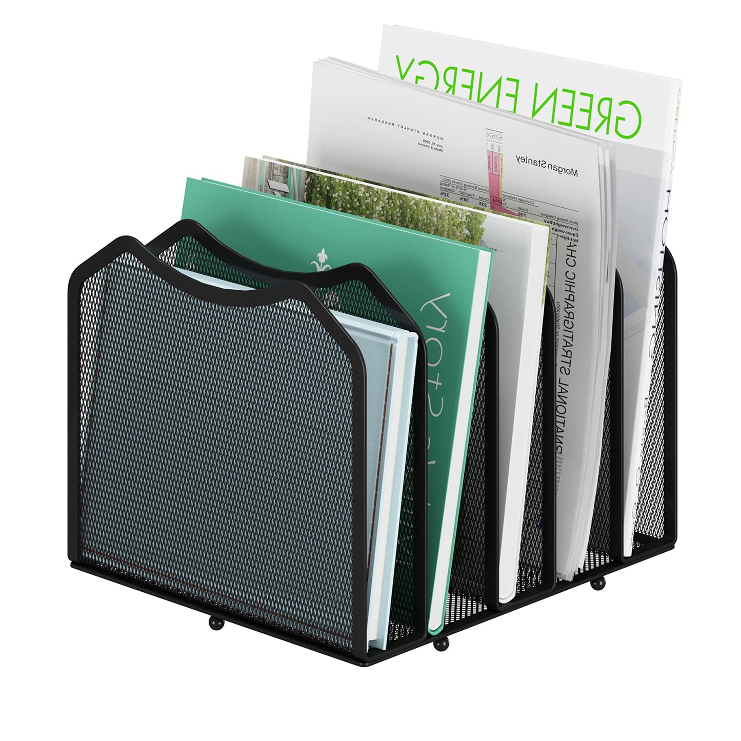 Simple Trending Mesh Desktop File Sorter Organizer, 5-Section Bookshelf for Desk Home Office, Black
