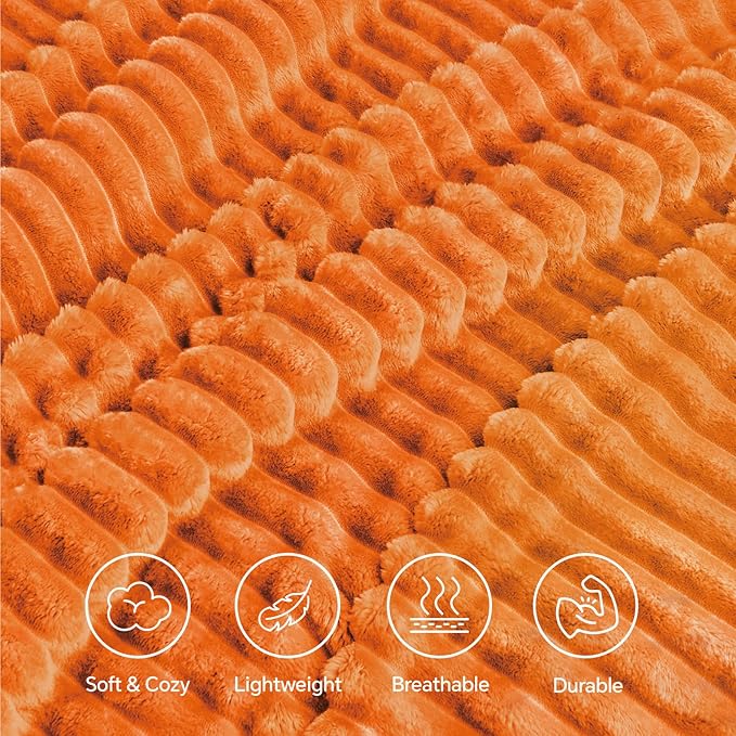 INFIIXSO Sherpa Fleece King Size Blanket - Super Soft & Warm Striped Fleece, Cozy Plush Fluffy Large Bed Blanket All Season Use (Burnt Orange, 104x90 Inches)