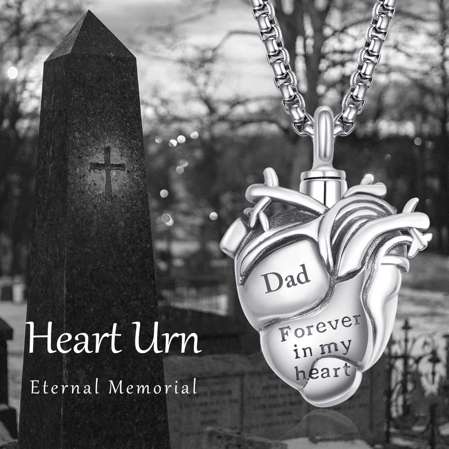 Personalized Anatomical Heart Urn Necklaces for Ashes Sterling Silver Ash Pendants Cremation Jewelry Dad Keepsake Pendant Memorial Jewelry Gifts for Loss of Dad