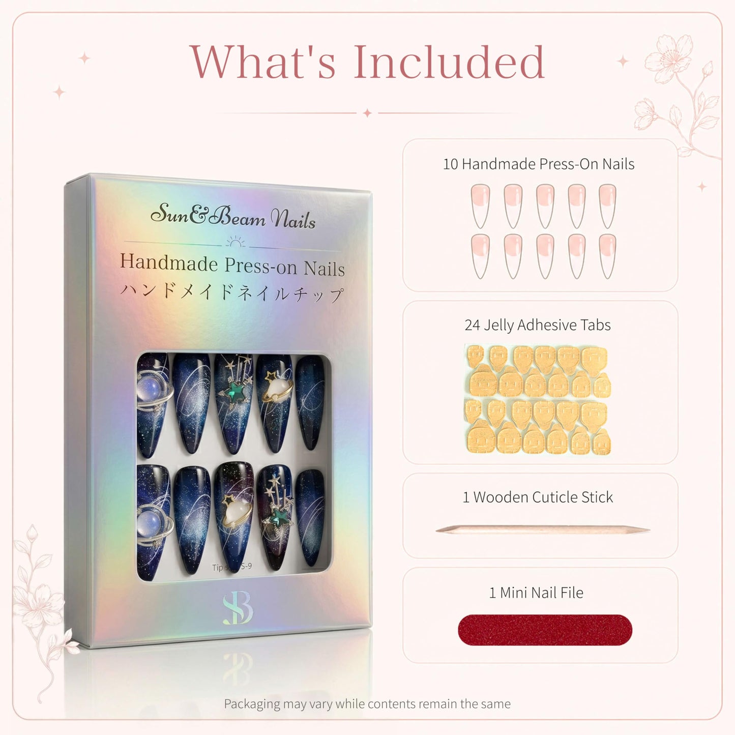 Sun&Beam Nails Handmade Press On Nails Long Coffin Peach Pink Glitter with White Roses and Pearls 10 Pieces for Everyday Wear and Special Occasions (#002 S)