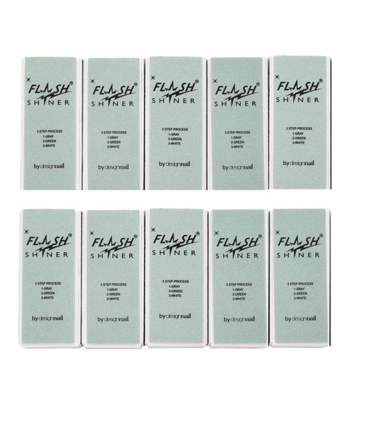 Design Nail Flash Shiner® Block – 3-Way Nail Buffer – Pack of 10 – Professional Nail Buffer for Natural Shine – Smooths, Conditions & Polishes – Manicure Tool for Home or Salon Use