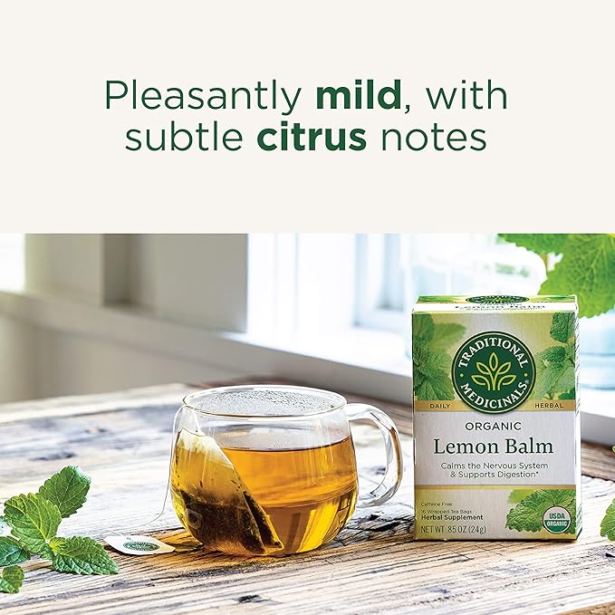 Traditional Medicinals - Organic Lemon Balm Herbal Tea (6 Pack) - Stress Relief & Supports Digestion - 96 Tea Bags Total