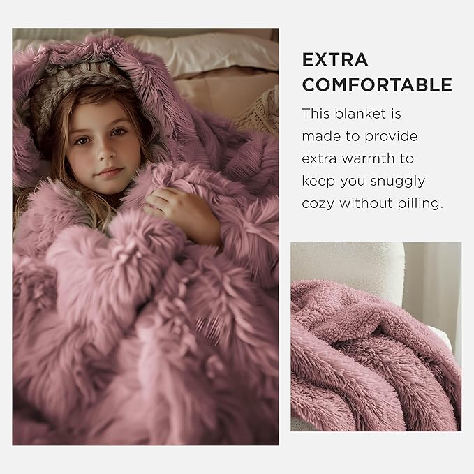 Bedsure GentleSoft Fuzzy Sherpa Faux Fur Twin Blanket Dusty Pink Cozy Gifts for Women Men, Soft Fleece Plush Warm Minky Thick Blanket Twin Size for Bed, Room Dorm Essentials Pink Decor Gifts, 60x80