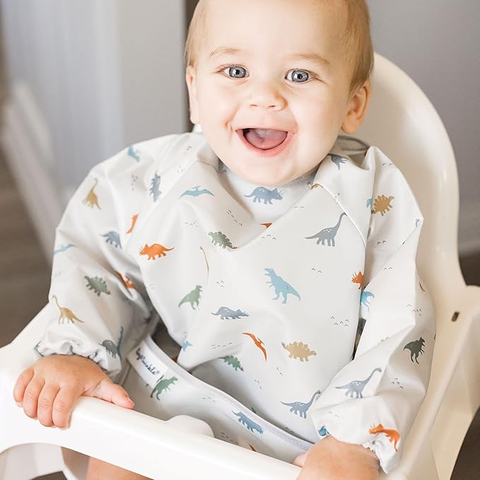 Tiny Twinkle Long Sleeve Bib for Babies & Toddlers – Waterproof Smock Bib for Eating – Machine Washable & Mess-Proof, Baby Feeding Essential & Shower Must-Have(Dinosaur, 2-4Y)