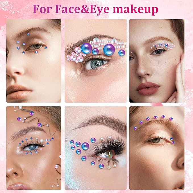 Belleboost Flat Back Pearls Kits 2 Boxes of Flatback Blue Mermaid Half Round Pearls with Pickup Pencil and Tweezer for Home DIY and Professional Nail Art, Face Makeup and Craft