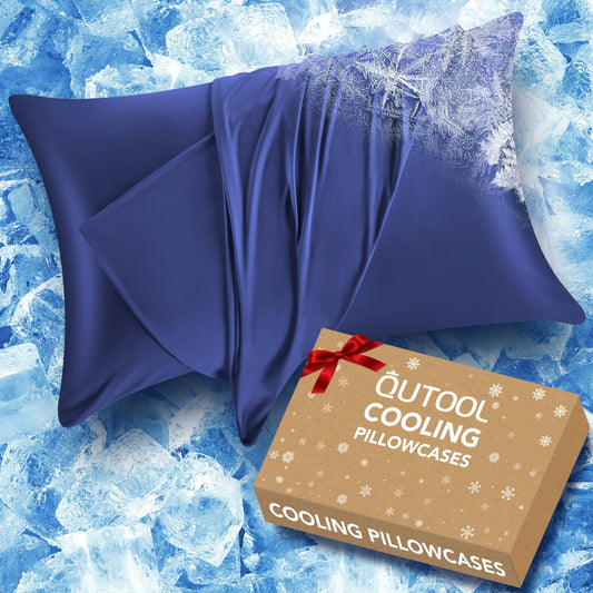Cooling Pillow Cases for Hot Sleepers and Night Sweats, Ice Cool Pillowcases Queen Size Set of 2 for Hair Skin Silky Luxury Cover with Envelope Closure, Dorm Essentials for Deco, Royal Blue,20"×30"