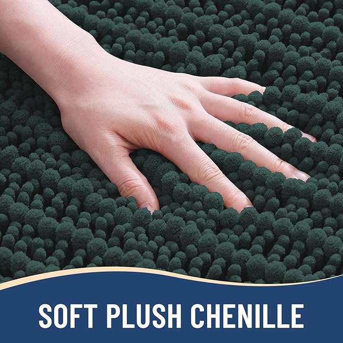 Arotive Luxury Chenille Bathroom Rug Mat, Extra Soft Thick Absorbent Shaggy Bath Rugs, Non-Slip Machine Wash Dry, Plush Bath Mats for Bathroom, Shower and Tub, 34x21, Dark Green
